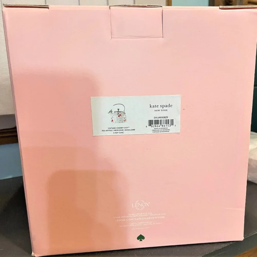 Kate Spade New York Lenox Tea Kettle Cherry Dot White - New In Pink Box - Picture 9 of 9